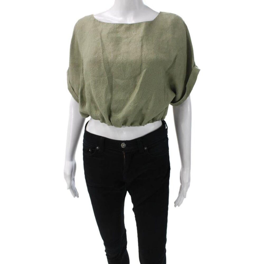 QL2 Womens Cropped Boatneck Green Blouse Short Sleeve Size 42